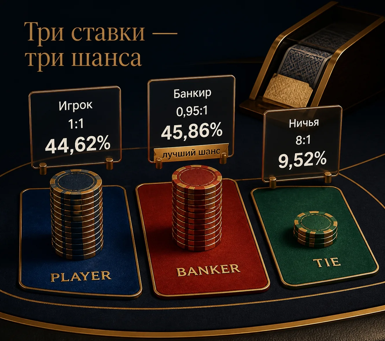 Три поля ставок баккара с выплатами и вероятностями